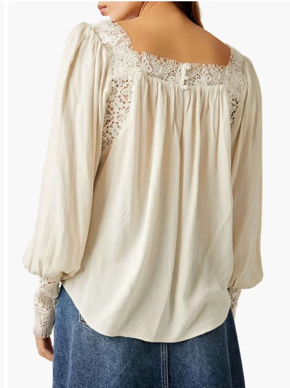 Free People Flutter By Lace Cream Boho Blouse Tunic XL